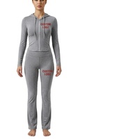 Set Pakaian Wanita Dua Potong Terlaris, Loungewear Jaket Zipper dengan Celana Flare, Set 2 Potong Tracksuit Wanita