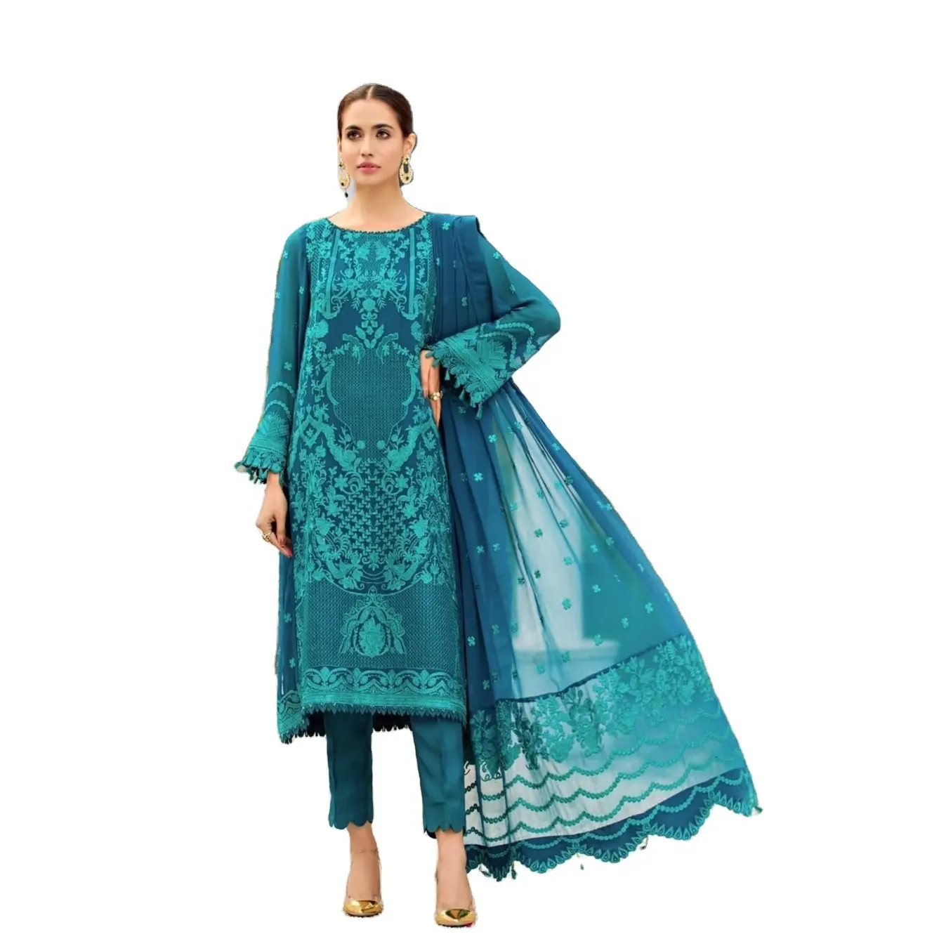 Brodé Séquence Travail Collection Fête De Mariage Porter Robe Nouvelle Longue Pakistanaise Shalwar Kameez Chemise Indienne Robe Femmes