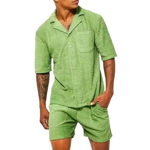 Gran oferta Unisex de dos piezas de tela de rizo conjunto corto de verano para hombres camisas abotonadas informales y pantalones cortos estampados de manga corta 2026 - Product Image 2