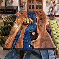 Table de centre avec bord en bois vif et table en résine de cristal époxy brillant avec finition en bois brûlé table en bois rustique à bas prix