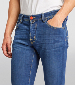 กางเกงยีนส์แฟชั่นสำหรับผู้ชายกางเกงยีนส์ผ้ายีนส์สีฟ้าและน้ำเงินทรงสลิมฟิตสำหรับผู้ชายโลโก้ตามสั่ง - Product Image 4