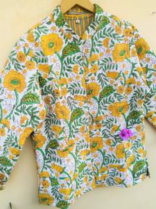 Chaqueta amarilla Floral multicolor estilo bohemio chaquetas de invierno hechas a mano bloque impreso algodón Abrigo acolchado regalo de cumpleaños para ella - Product Image 3