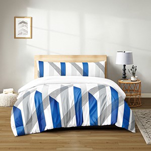Set copripiumino moderno a righe in 100% poliestere, 3 pezzi, con lenzuolo con angoli e federa, lavabile, biancheria da letto di lusso per la casa - Product Image 2