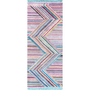 Tapis en laine et soie de bambou noué à la main Manchaha rose et violet, motif chevrons pour la maison - Tapis Jaipur US-Les-1381 - Product Image 1