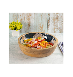 Bol en bois dîner servant 3 pièces avec bol imprimé en émail décorer la maison design moderne bol imprimé en bois - Product Image 6