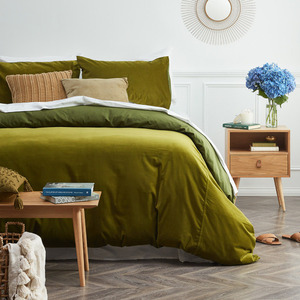 Juego de funda nórdica de terciopelo de 3 piezas Donna Boho de calidad al por mayor, ecológico, suave, sensación de mano, tamaño Queen, temporada de invierno, verde musgo - Product Image 2