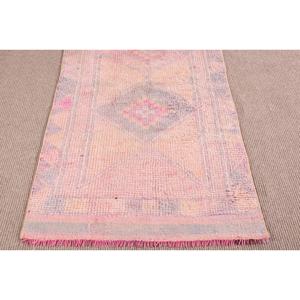 Tapis turc vintage patchwork 2,9x9,9 pieds, avec envers en latex écologique, en laine Herki rose - Product Image 5