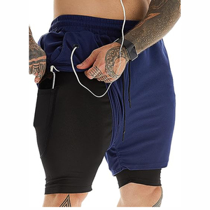 Haute qualité personnalisé été fermeture éclair respirant séchage rapide Stretch course à pied entraînement sport décontracté solide Double couche hommes Shorts de gymnastique - Product Image 3