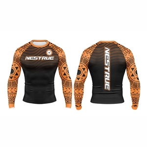 Rashguard unisexe personnalisé OEM, impression numérique, anti-UV UPF50, compression, écologique, 100% polyester, manches longues, vêtements de BJJ, équipement de MMA - Product Image 1