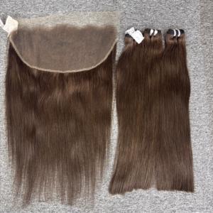 100% ต่อผมมนุษย์แท้เวียดนามสีน้ำตาลตรงธรรมชาติเครื่องถักสองชั้น - Product Image 3