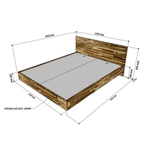 Cadre de lit double rustique japonais en bois d'acacia naturel extensible GN68037 160x200cm - Product Image 5