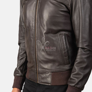Chaqueta Bomber de Cuero Marrón para Hombre, Cuero Genuino Premium, Estilo Clásico de Piloto, Cierre de Cremallera, Ropa de Calle Informal, Prenda Exterior de Lona al por Mayor - Product Image 5