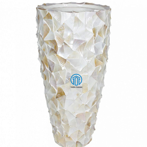 Pot de fleurs en marbre blanc avec incrustation de nacre, pour plantes d'intérieur, pot de fleurs en coquille de nacre blanche pour plantes d'intérieur - Product Image 1