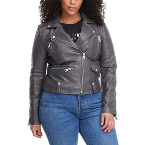 Veste de motard grise grande taille pour femme en manteau de moto coupe ajustée avec fermeture éclair sur le devant à manches longues vêtements d'extérieur élégants et audacieux pour l'hiver - Product Image 1