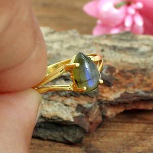 แหวนเงินสเตอร์ลิงอัญมณีลาบราดอไรต์อัญมณีหลวม - Product Image 1