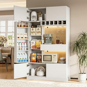 <span class=keywords><strong>Meuble</strong></span> de rangement multifonctionnel en bois blanc pour <span class=keywords><strong>micro</strong></span>-ondes, buffet, armoire de cuisine avec portes et étagères, fabrication OEM - Product Image 3