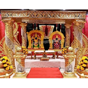 Mariage indien du sud cristal Mandap décor or métal piliers mariage Mandap thème traditionnel lieu de mariage métal Mandap décor - Product Image 1