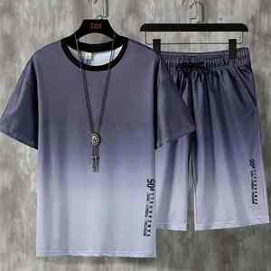 NOVEDAD DE VERANO 2025, conjunto deportivo informal de dos piezas a la moda para hombre, camiseta de manga corta con patrón sólido, pantalones cortos, estilo callejero para otoño - Product Image 4