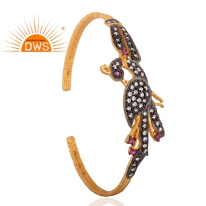 กำไลข้อมือเงินแท้18K ชุบทองธรรมชาติ CZ และเพทายสีแดงกำไลข้อมืออัญมณีอัญมณี - Product Image 2