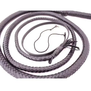 Tressé en cuir véritable chargé de 8 pieds de long taureau fouet fabriqué à la main Durable robuste en cuir Bullwhip Rodeo Training - Product Image 4