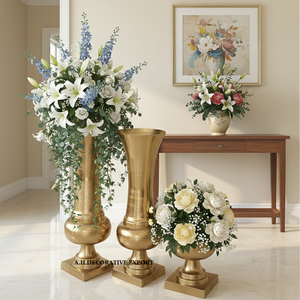 Vase sur pied en aluminium chromé de haute qualité, base carrée, fait à la main, durable, pour la maison, les hôtels, les salles de banquet, les mariages - Product Image 3