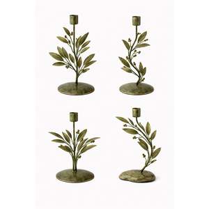 Bougeoir en métal floral vintage nordique doré et vert, bougeoir décoratif pour la table à manger de Noël, décoration d'événements - Product Image 1