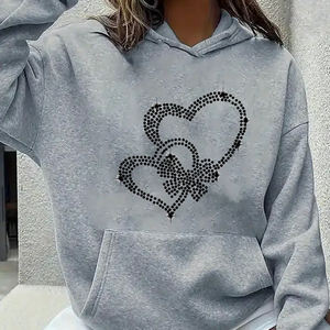 Sudadera con capucha de diamantes de imitación para mujer de alta calidad, logotipo personalizado, cuello con capucha de invierno, el mejor precio al por mayor para la venta - Product Image 3