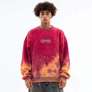 Mens Vintage Streetwear <b>Sweatshirt</b> Sun-Faded Distressed Print Rhinestone & <b>Embroidery</b> Pullover Stone-Washed Jumper - Product Image 6