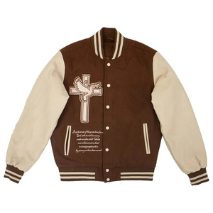 Offre spéciale, vestes pour hommes universitaires à la mode avec broderie personnalisée marron, vestes Letterman pour hommes, vestes décontractées pour homme, respirantes - Product Image 1