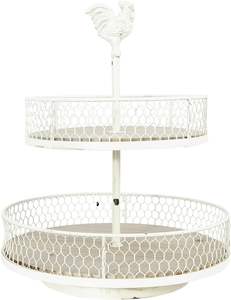 Farmhouse 2 plateaux ronds en bois et en métal avec support de plateau supérieur en coq plateau de service décoratif en métal pour la cuisine - Product Image 2