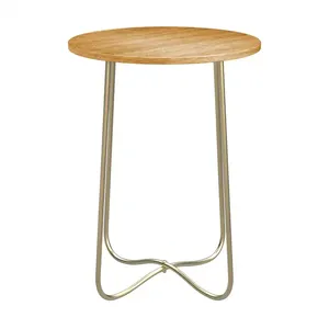 Table d'appoint pliable en métal et bois de haute qualité Design créatif avec table basse carrée ronde pour la maison de couleur bronze doré - Product Image 1