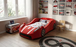 เตียงเด็กทรงรถแข่งโฟมนุ่มทันสมัย ดีไซน์ปลอดภัยสำหรับห้องเด็กเล็ก - Product Image 3