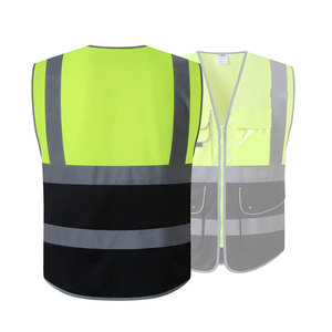 เสื้อกั๊กสะท้อนแสงแบบมองเห็นได้ชัดเจนพร้อมกระเป๋า ลายแถบสีเหลืองและสีดำ ชุดทำงานสำหรับใช้งานกลางแจ้ง - Product Image 3