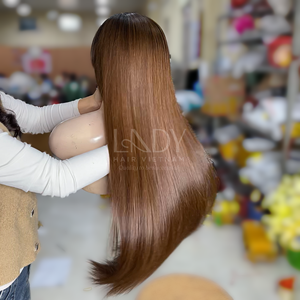 Perruques lisses sans colle de couleur brune pour femmes noires de cheveux humains vietnamiens - Product Image 5