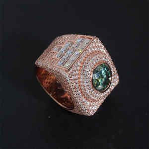 Anillo de piedra redonda grande helado de lujo oro plata chapado en oro rosa joyería de Hip Hop hombres mujeres declaración regalo de fiesta - Product Image 2