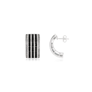 Compre Ahora Pendientes de Media Aro con Corte Redondo de Alta Calidad, con Ónix Negro Natural y Diamantes Engastados en Canal, para Mujer - Product Image 3