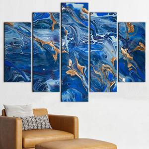 Toile bleu marine chatoyante : Impression d'art mural abstrait moderne de luxe, lot de 5 pièces : Galerie d'art sur toile tendue - Product Image 1
