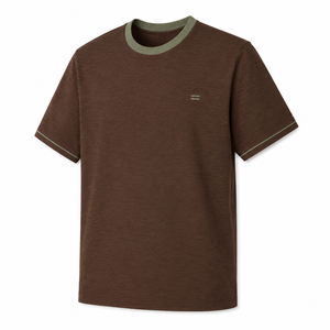 Camiseta de Algodón Color Chocolate Personalizada con Cuello y Ribete de Manga en Contraste Color Oliva, Manga Corta, Ropa Casual para Hombre - Product Image 3