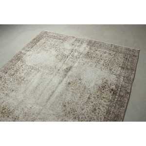 Turkish 6.3x9.9 ft Rug, Vintage Rug, <b>Brown</b> Floral <b>Wool</b> Rug - Product Image 5