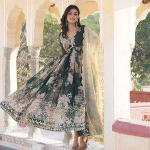 Vestido de corte Aliya de seda para mujer de diseñador Premium con bordado dupatta Zari Sequins-Traje de fiesta y boda para mujer - Product Image 1