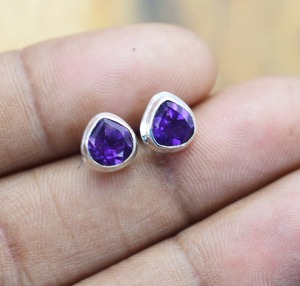 Pendientes de Plata de Ley con Gema de Amatista, Estilo Boho, Hechos a Mano, para Mujer, Regalo de Fiesta, Chapados en Platino - Product Image 1