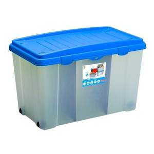 Contenedor de Almacenamiento de Plástico Transparente Azul Stefanplast de 120 Litros, con Tapa, Serie 13400, Ahorra Espacio - Product Image 1