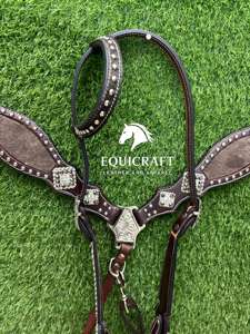 Ensemble de tête et de collier de poitrail en cuir véritable de qualité supérieure, personnalisable, avec un design perlé, pour l'équitation western, l'équitation de spectacle, l'équipement équestre - Product Image 3