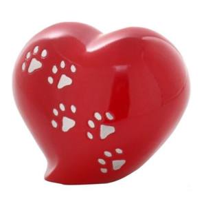 Urnes de crémation de coeur en laiton avec la conception blanche d'empreinte de patte et la couleur pourpre finie pour les urnes humaines de forme de coeur de cendres. - Product Image 3