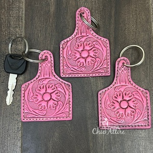 พวงกุญแจหนังวัวแท้ทำมือ ลวดลายสลักแบบตะวันตก ขายส่ง - Product Image 1