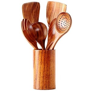 Dark Acacia <b>Kitchen</b> <b>Utensils</b> 6 Pieces Set <b>WOODEN</b> SALAD SERVER SET OF 2 HAND MADE UNIQUE KETCHENWAR - Product Image 3