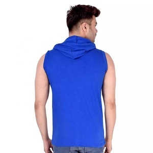 Pull à capuche sans manches d'été pour hommes gilet d'entraînement de course à pied de sport imprimé motif haut de survêtement coupe épaule tissu teint uni - Product Image 5