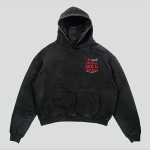 Vintage Hombres 100% Algodón 500GSM French Terry Hoodie Oversized Acid Wash Print Pull-On Hood con bolsillo - Product Image 3