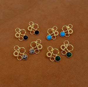 ต่างหูเม็ดกลมสีเทอร์ควอยซ์ชุบทอง18K ทำด้วยมือทองเหลืองพื้นผิวพร้อมดีไซน์เรขาคณิตเครื่องประดับสไตล์โบฮีเมียนสำหรับผู้หญิง - Product Image 6