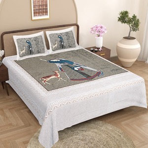 Ensemble de literie de luxe en coton 100% indien tissé imprimé moderne, taille king, avec taies d'oreiller, ensemble de literie traditionnel en coton pur - Product Image 3